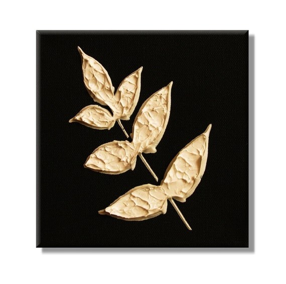 White Fern. Original Handpainted Acrylic Thick 3d Texture Impasto Palette Knife Painting. Size 6 x 6.