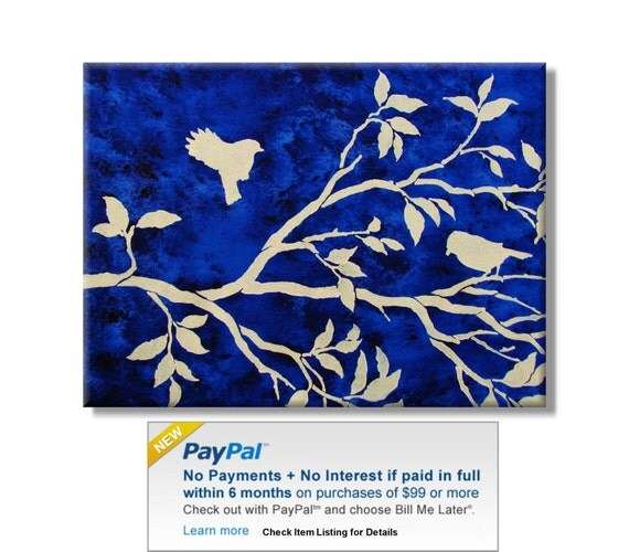 Birds in a Tree Branch. Original Handpainted Abstract Acrylic Painting. Size 18 x 24.
