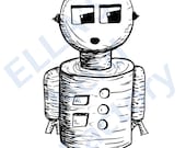 Robot Art Print Black and White 8x10 inch
