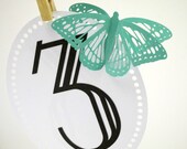 Cut Paper Table Number Sign - Butterfly Wedding Decorations - Reception Centerpiece Decor - Black White