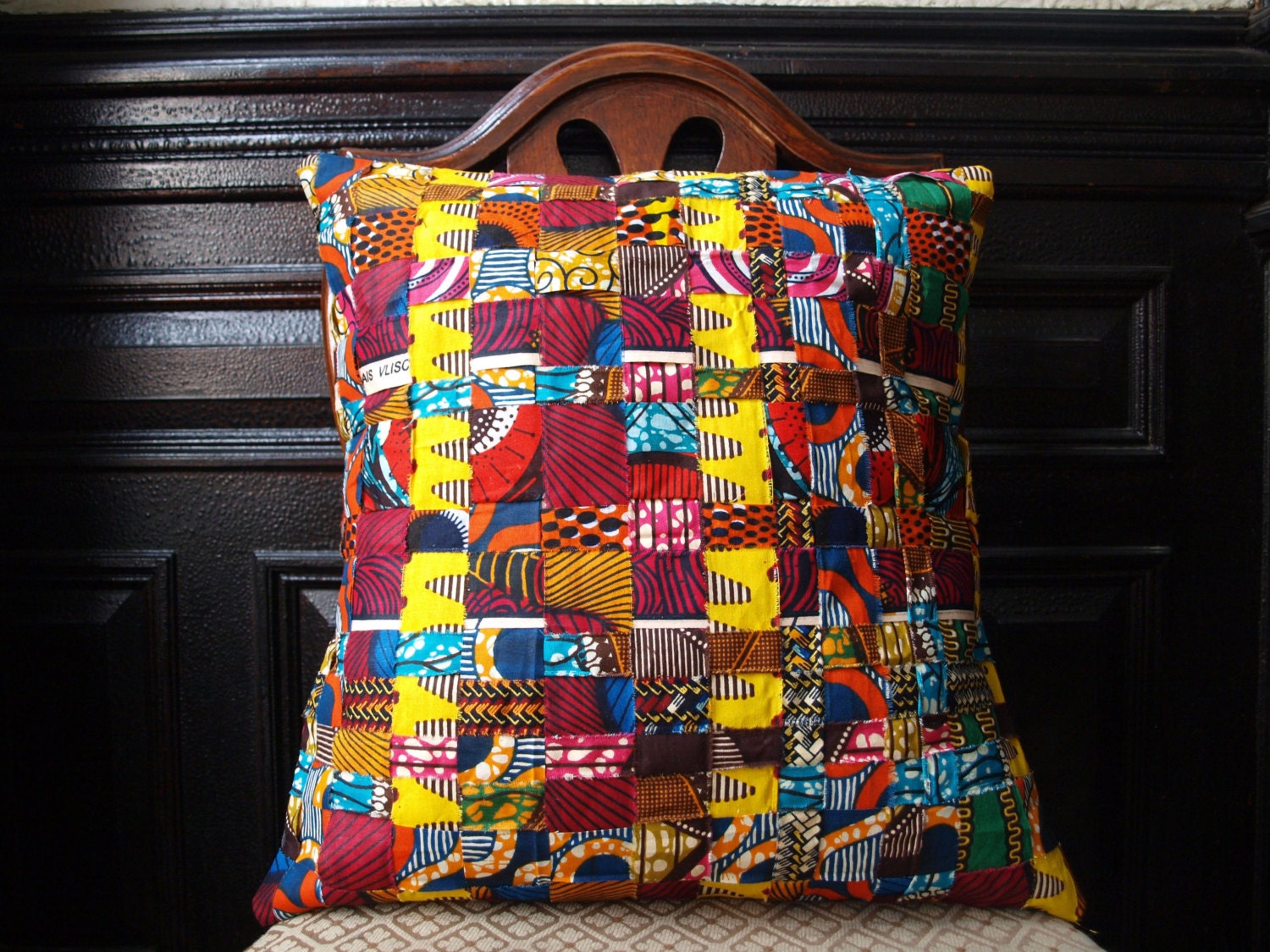 Handwoven WAX Print Baifall Pillow Cover // Handwoven Batik Patchwork