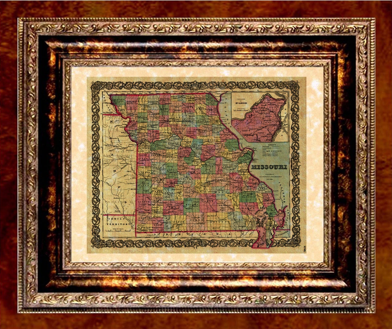 Missouri Map Art Print - 1855 Map of Missouri Printed on Parchment Paper