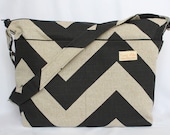 Diaper Bag with Changing pad. Waterproof lining and NEW Vegan leather bottom. Black Denton Chevron