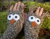 OWL FINGERLESS GLOVES (Coffee & Cream) - Free Shipping Worldwide