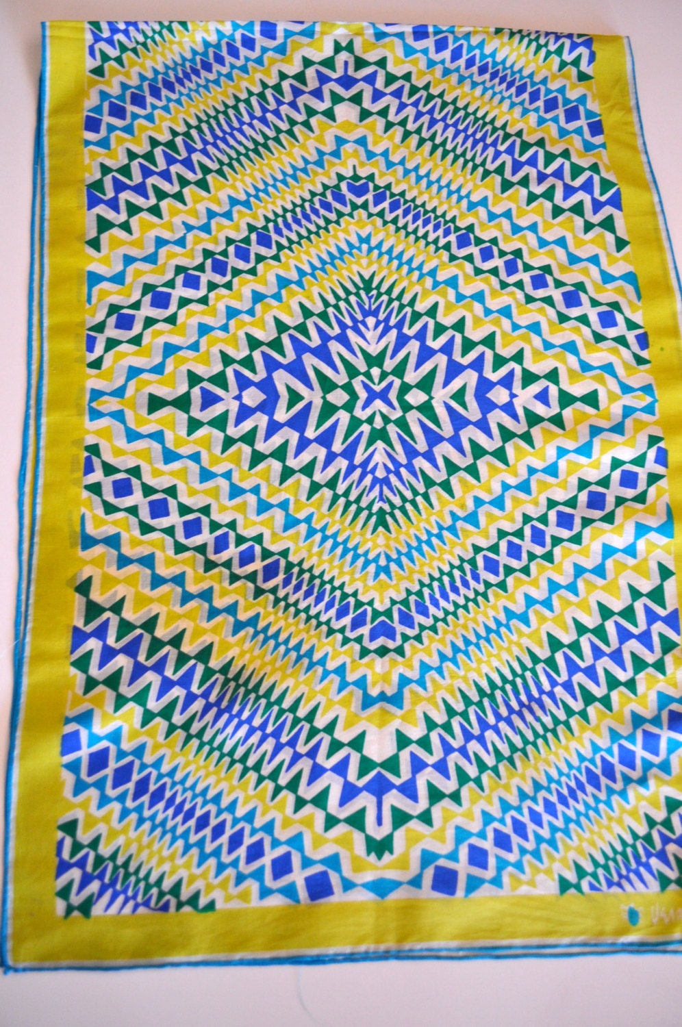 Vera Silk Scarf Rectangular Mod Geometric Lime Green Royal Blue Spring