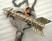 heart and arrow skeleton key necklace in a romantic valentine love style