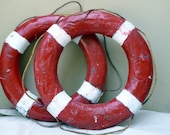 Vintage Life Preserver Life Ring Red Beach Cottage Nautical Decor Coastal Wall Hanging