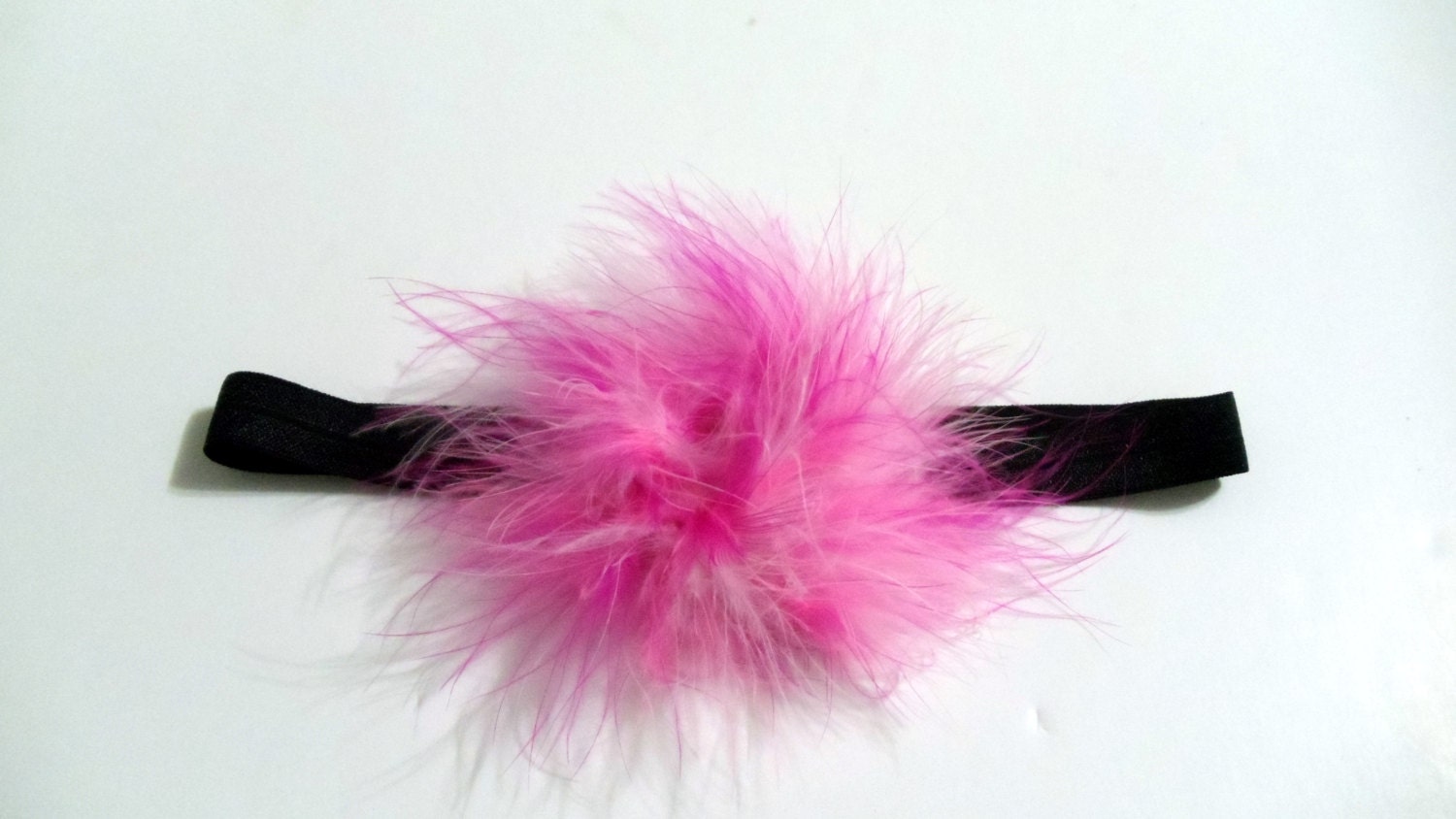 Boa Puff Black Stretch HandBand Hair Tie white  or  Black Boa Puff