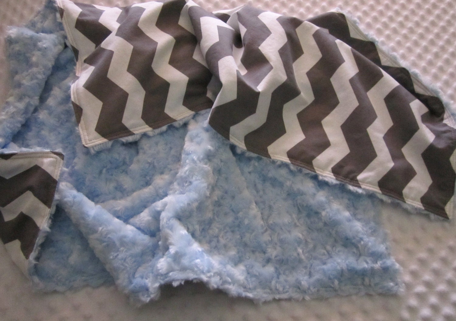 READY TO SHIP Minky Blanket Baby Boy Gray & Blue Chevron Minky Blanket 35" x 30" - White and Gray Chevron Stripe