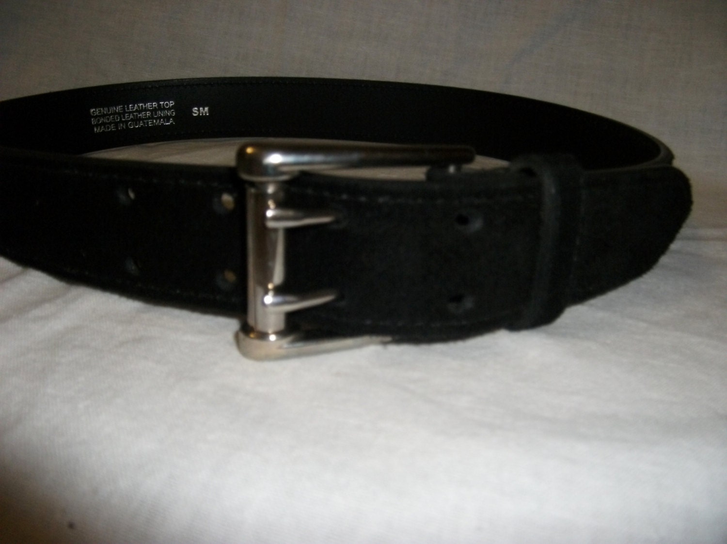 1 DOllAR SAlE Vintage Black Suede Leather Belt Fits Waists 27 to 31" Stainless Steel Buckle Now Only 1 USD