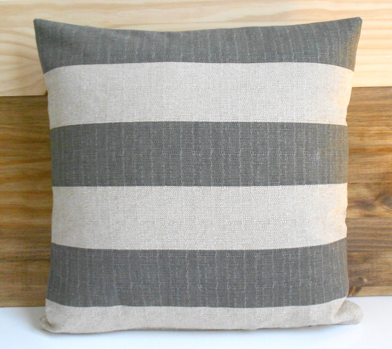 Gray and Tan striped decorative throw pillow cover