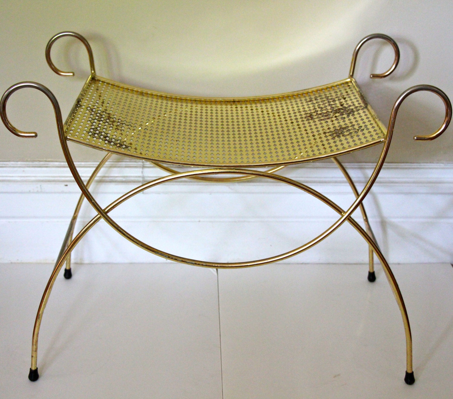 Mid Century Brass Vanity Bench