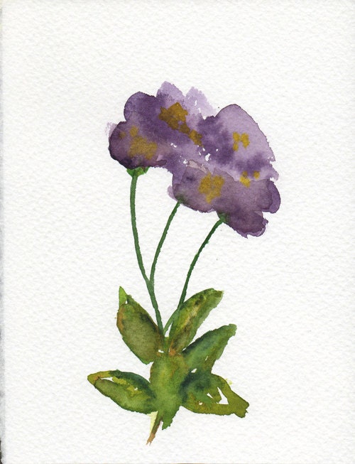 Original watercolor Flower art painting Violet Green