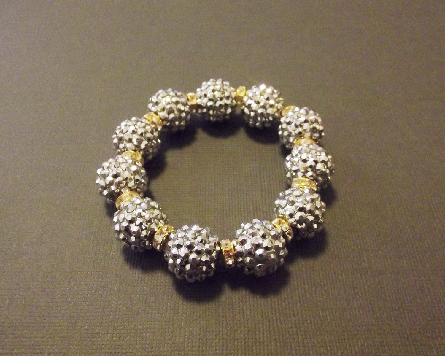 Silver Crystal Disco Ball Bracelet with Gold Spacers