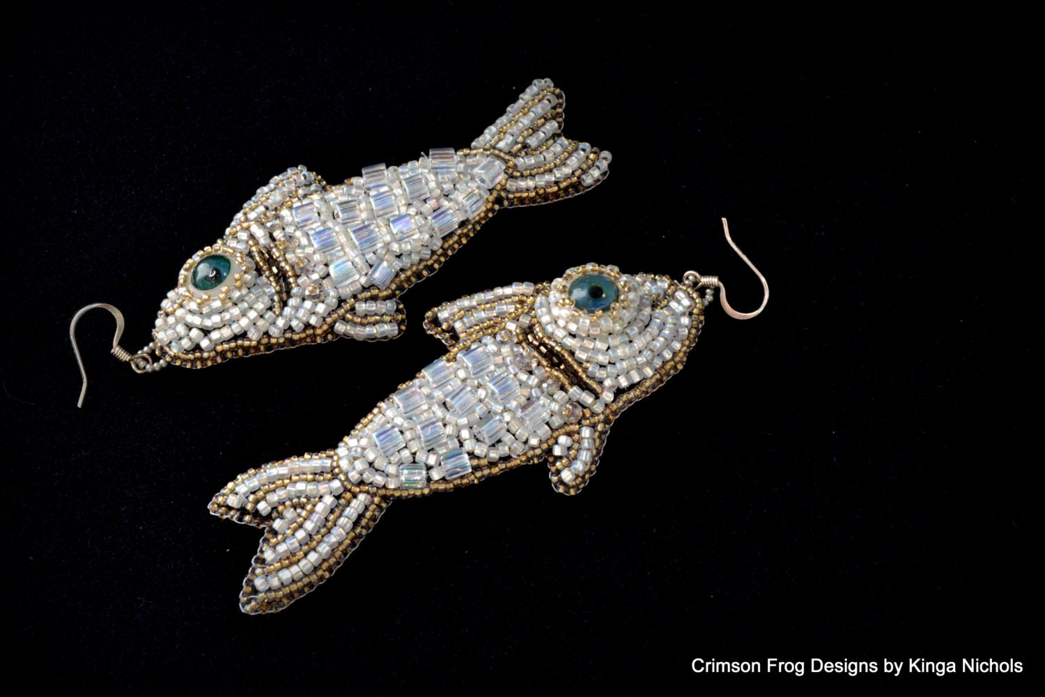 Ear Fishies- beadembroidered fish earrings