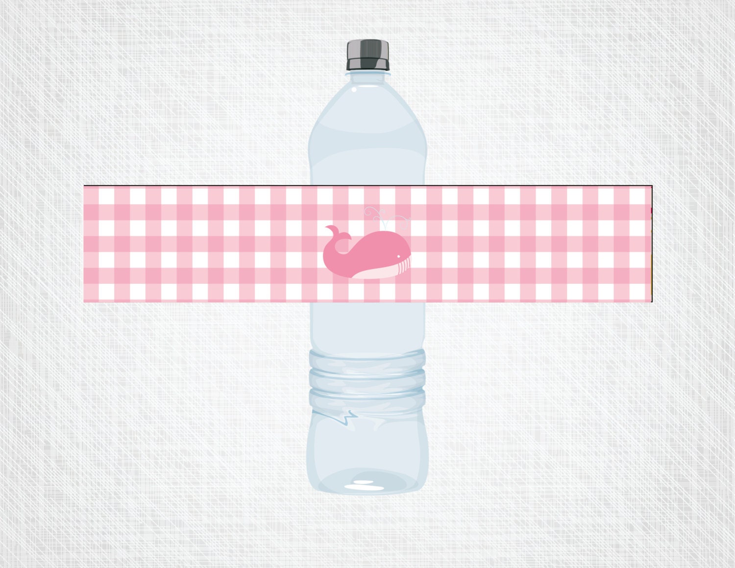 Instant Download - Pink Whale Gingham - 4 DIY, Printable Water Bottle Labels