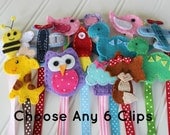 Choose Any 6 Felt Pacifier Clips - Owl, Elephant, Bird, Rocket, Airplane - Binky Clip - Wee and Me