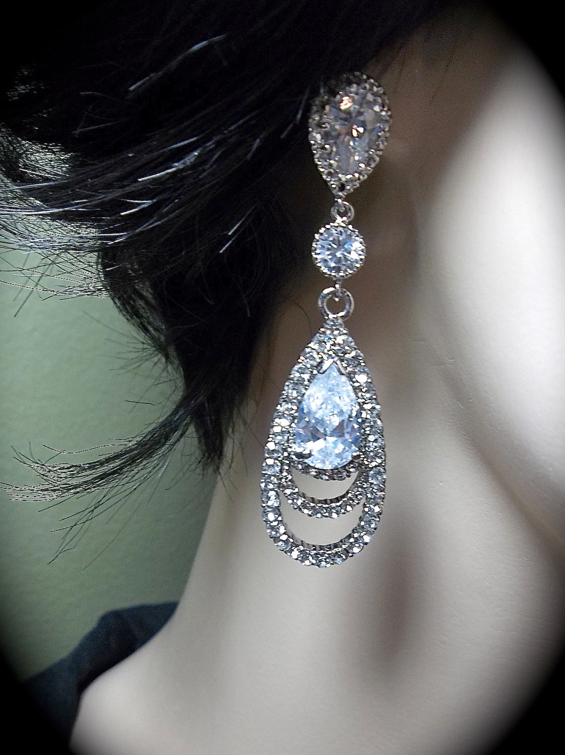 Rhinestone earrings - Long - Cubic Zirconia - Sterling Silver ear wires - Bridal Jewelry - Bridesmaids - gift -Prom -