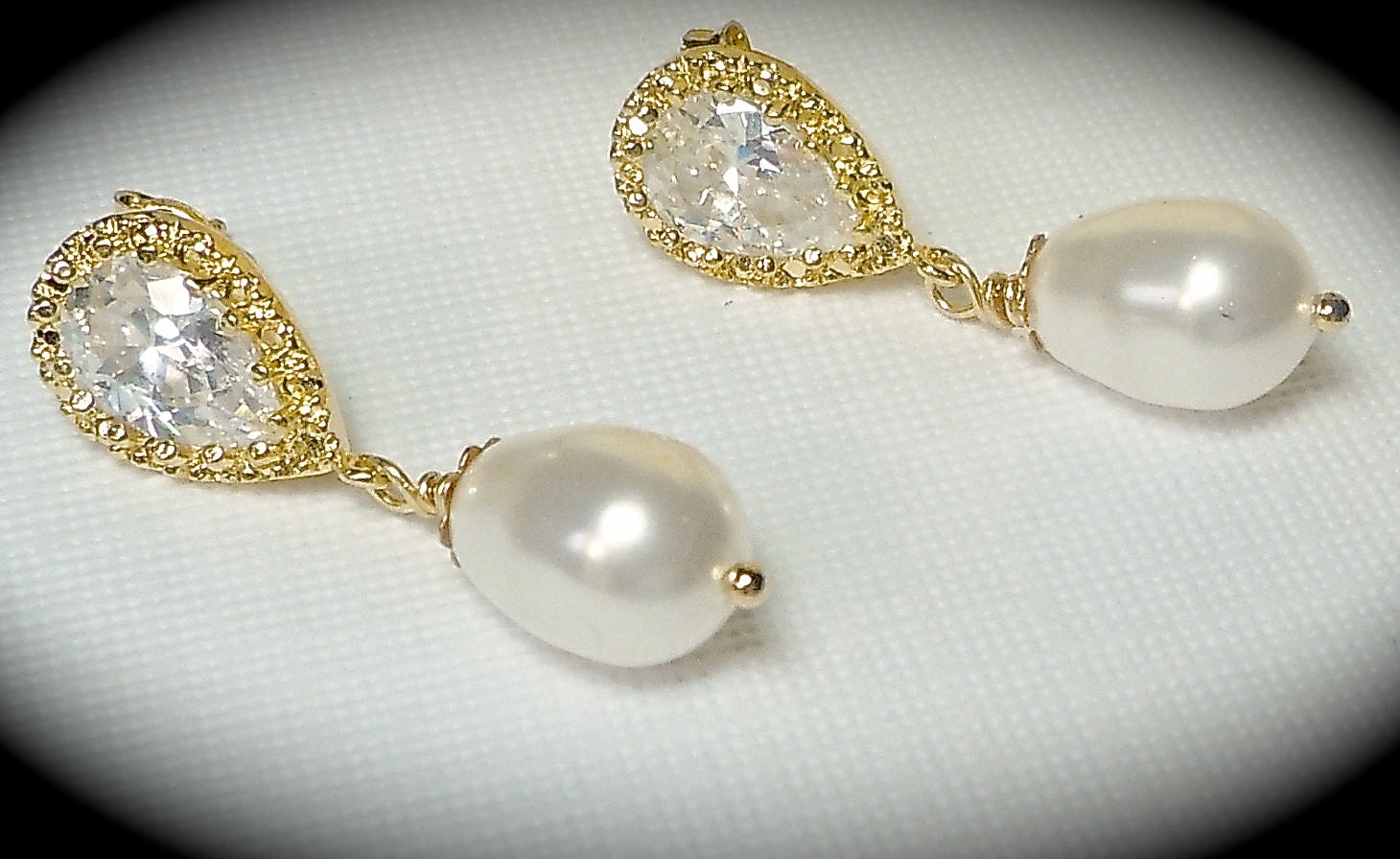 Pearl Earrings - Ivory/Cream Pearls- 14k Gold over Sterling silver Cubic Zirconia Posts - Bridal Jewelry - Classic - Bridesmaids - gift -