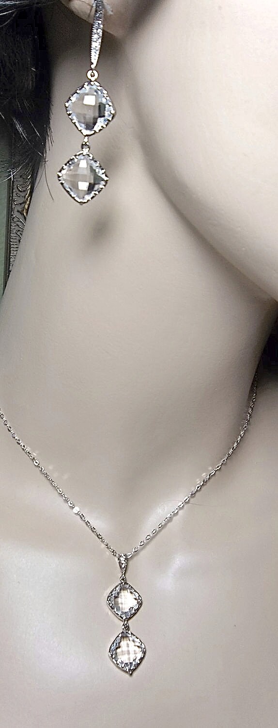 Bridal jewelry - 3 piece set - Diamond shaped - Jewelry set - Sterling silver - Brides Jewelry set - Bridesmaids - formal -