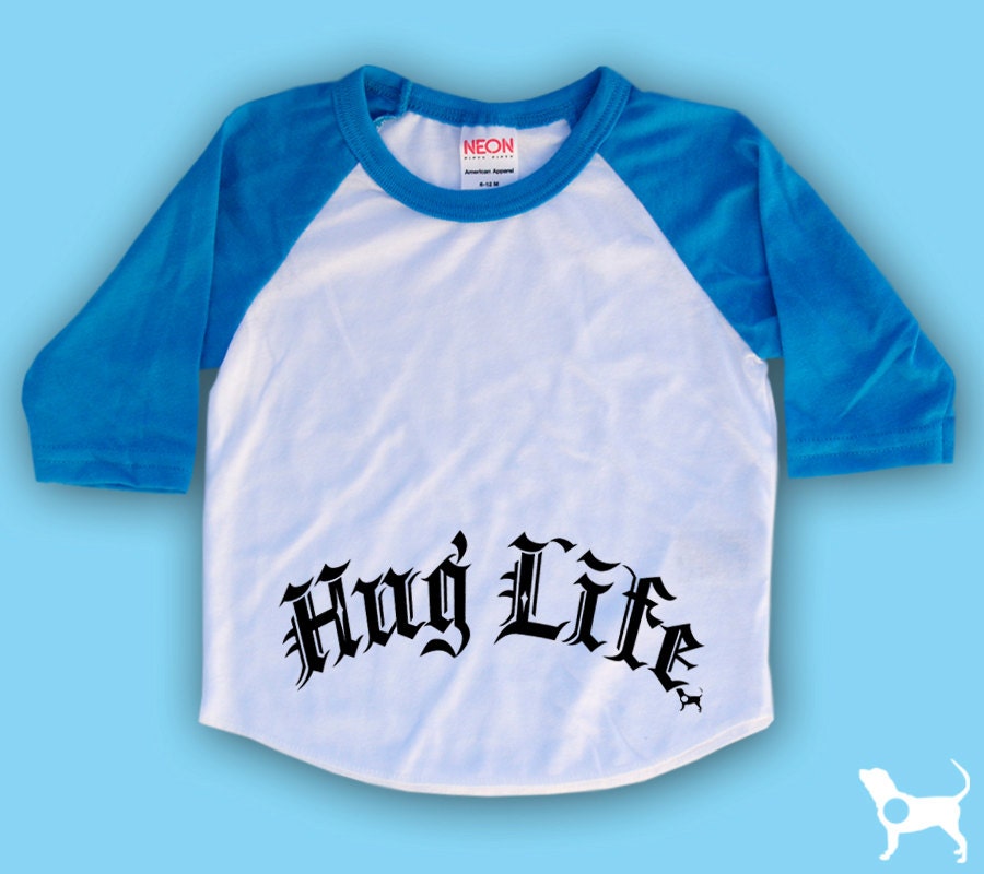 Hug Life Baby Poly/Cotton Baseball T-Shirt by American Apparel (Size 6-12 mo, 12-18 mo, 18-24 mo) Choose Your Shirt and Ink Colors