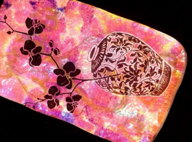 Oriental Design Dichroic Fused Glass Pendant