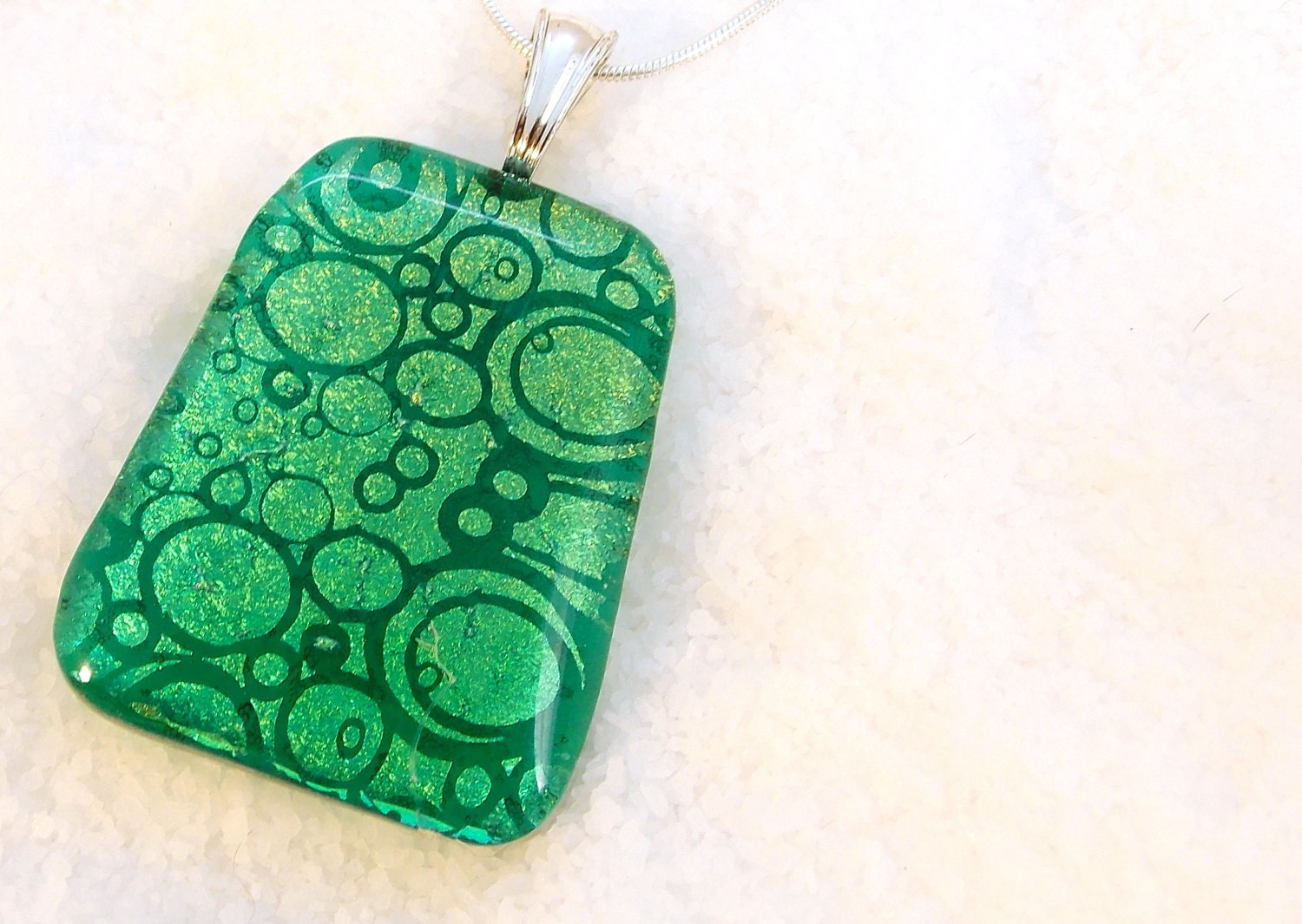 Emerald Green Fused Glass Bubble Pendant Pantone Color of the Year