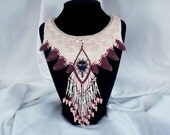 Bead Embroidery  Collar Necklace    Japanese spring   Seed beaded necklace  Spring colors  Flowers jewelry   Rose White Raspberry pink