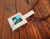 SPRING SALE Hip Modernist Vintage Sterling Silver & turquoise pendant by Famous Navajo Artist Ray Tracey Free shipping