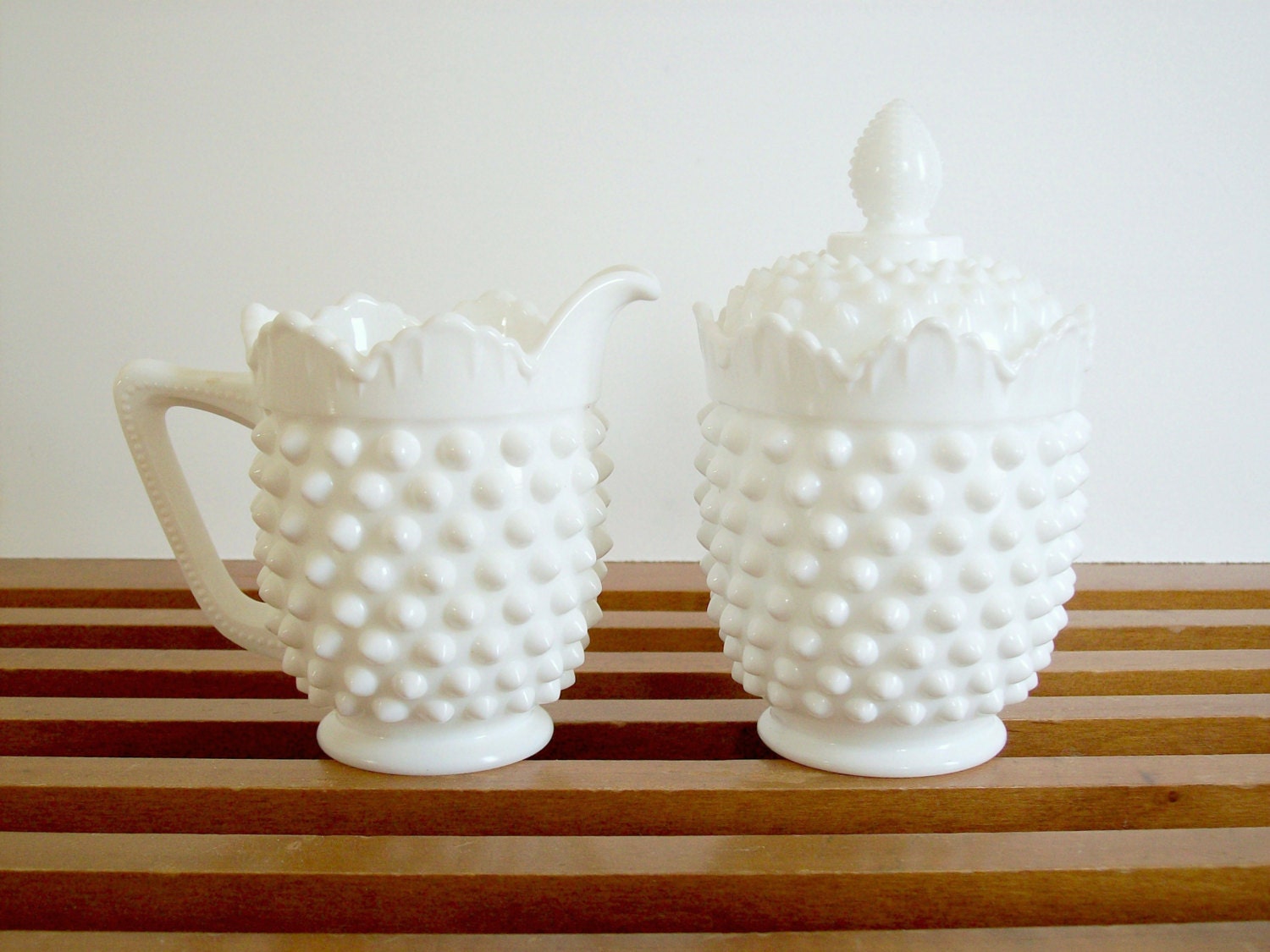 Fenton Hobnail Sugar and Creamer, Milk Glass
