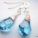Swarovski Crystal Drop Earrings - Silver Wire Wrapped Earrings - Aquamarine Pale Blue Earrings