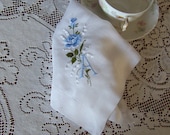 Monogram "A" Hanky  Something Old Something Blue Roses Heirloom Quality Wedding Handkerchief
