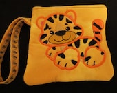 Embroidered Baby Tiger Change Purse, Child's Purse, Zippered Wristlet Pouch, Coin Purse