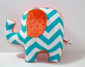 Chevron Elephant nursery pillow toy ELLE turquoise orange grey gray plush for modern baby