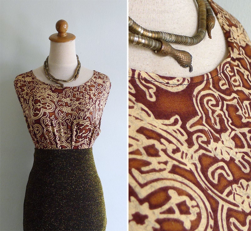 Vintage 80's Batik Tribal Print Slouchy Tank Top XS S or M