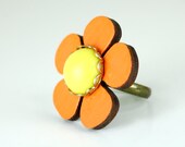 Mod Flower Ring Orange and Yellow Daisy