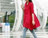 Spring Dress Long Sleeve Dress Shirt Loose Fitting Blouse Long Shirt Dress in Wine Red  - NC325