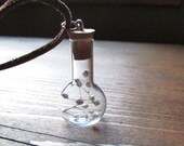 Flowers Miniature Jar Necklace, White Flowers in Clear Vial with Removable Cork