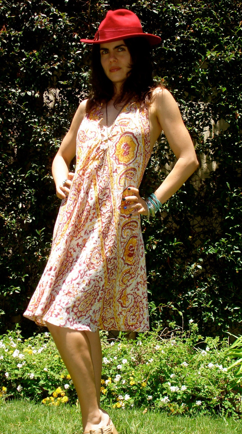 Paisley & Flowers Gauzy Cotton Sleeveless One of a Kind Vintage Indian Mini Dress