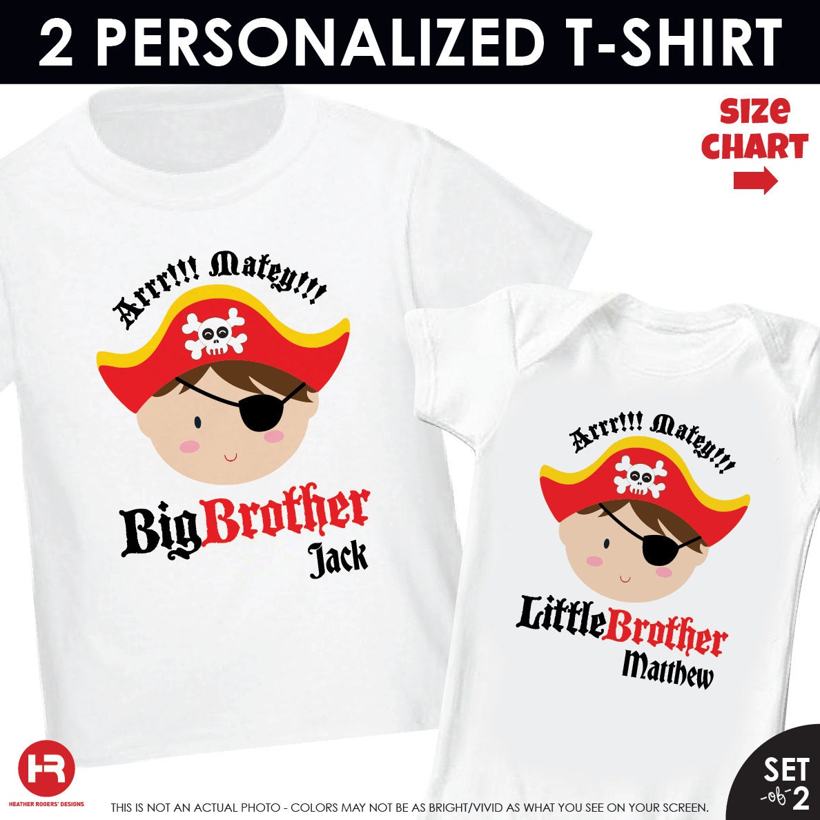Pirate Big Brother Shirt & Pirate Little Brother Shirt - 2 Personalized Sibling Shirts