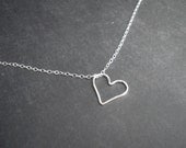 Mother's Day Gift, Sterling Silver Heart Necklace, Heart Outline, Open Heart, Silver Heart, Gift for Mom, Heart on the Line