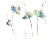 Emerald Green Flowers Watercolor Archival Giclee Print 8x10 Mothers day teal pink gift for her