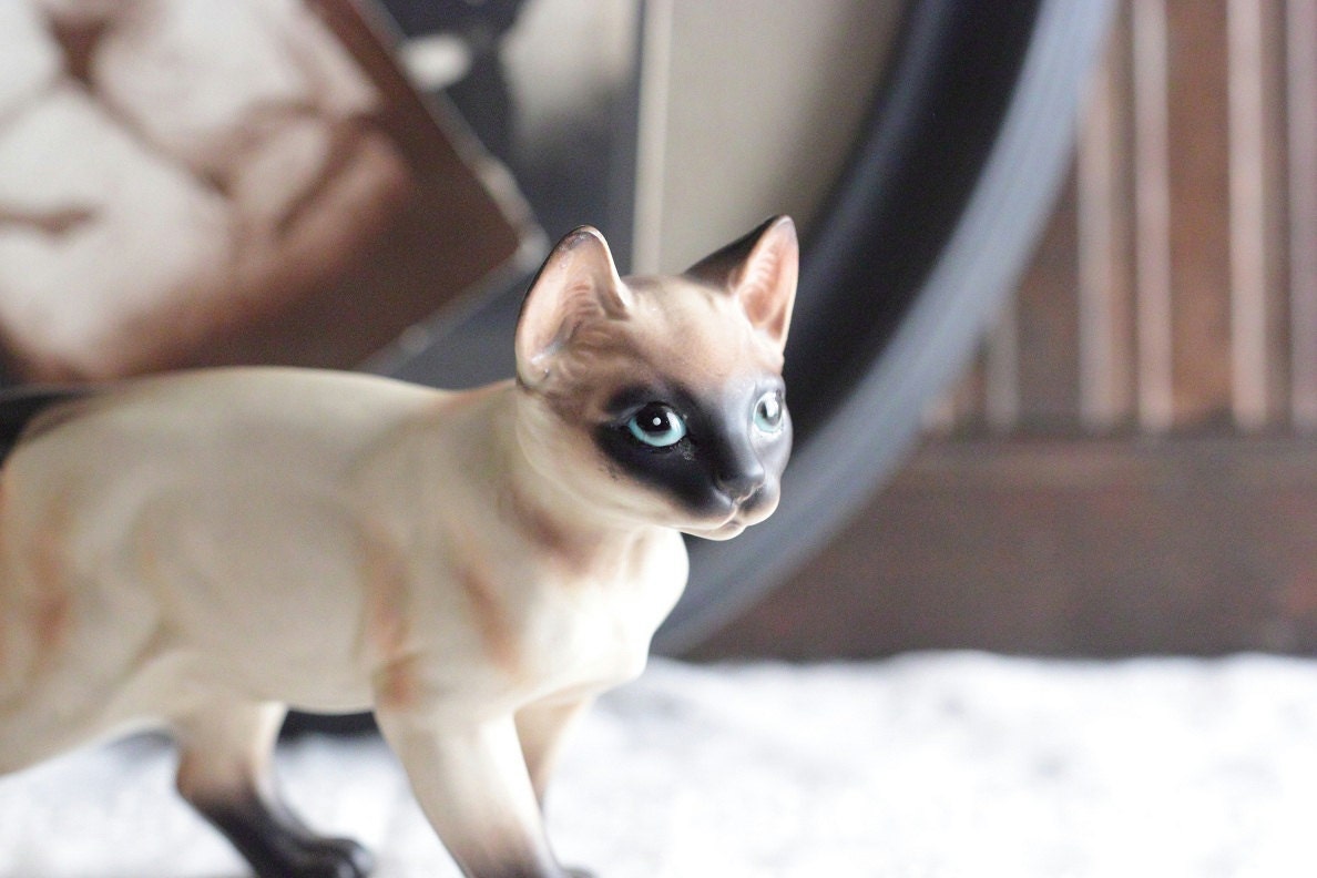 Vintage Cat Siamese Figurine Kitty Tan Black Lefton