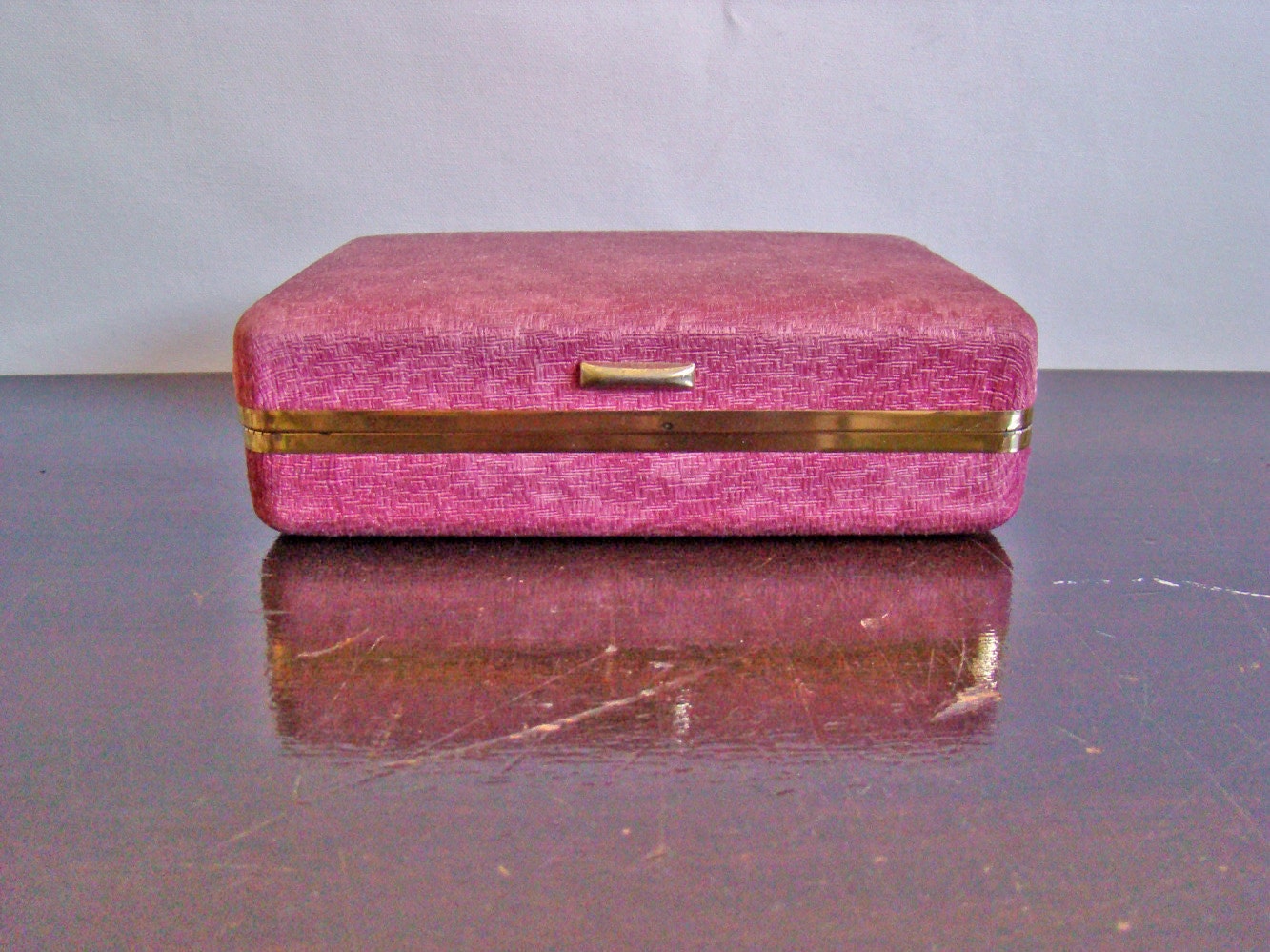 vintage rose pink jewelry box with mirror