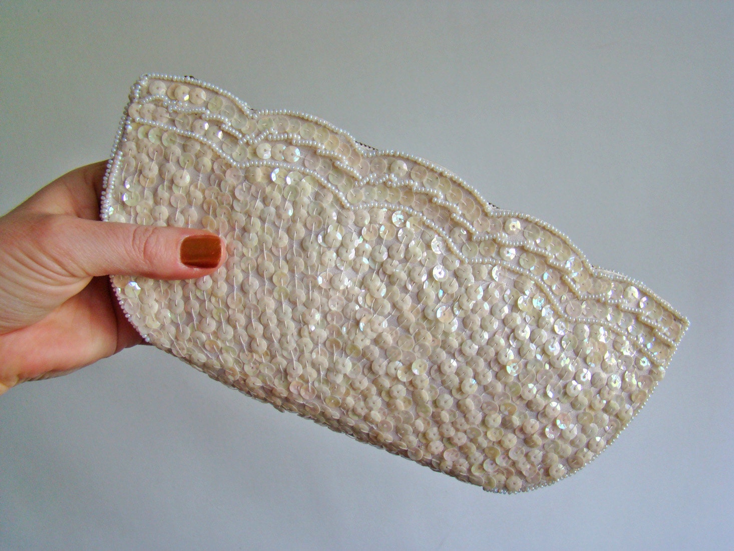 vintage white / ivory sequined clutch
