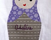 Name Embroidered Baby Onesie, Custom Designed Nesting Russian Matryoshka Doll, Choose Size and Hood Color, MADE-TO-ORDER