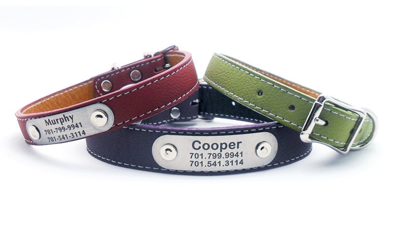 1" x 14"-18" / Personalized Italian Leather Dog Collar