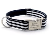 Monarch Stripe Dog Collar with Laser Engraved Personalized Buckle - BLACK
