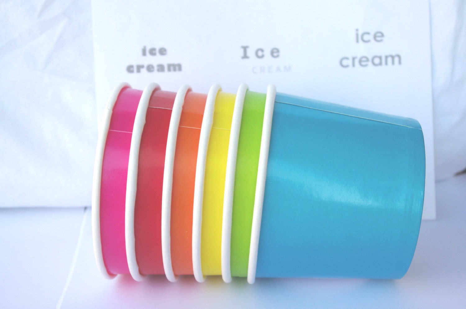 24 Large ICE CReaM cups- -and diy ice cream labels-red, hot pink,lime green, orange, yellow, blue Il_170x135
