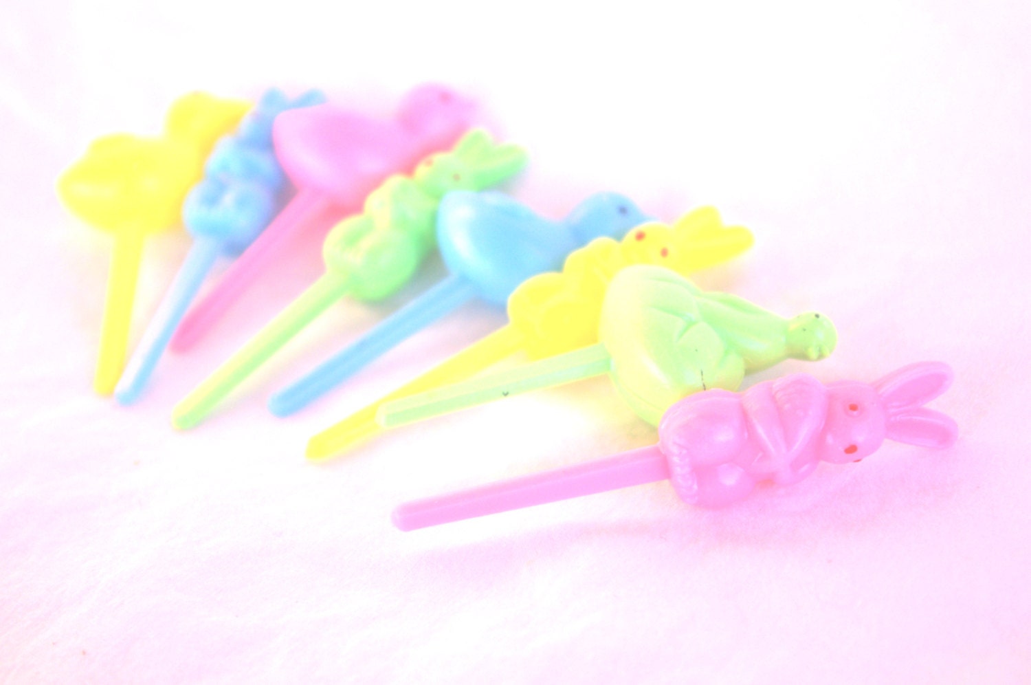 ReTRO Bunnies and Chicks EASTER Cupcake picks--12ct--pink,green, yellow and blue Il_570xn